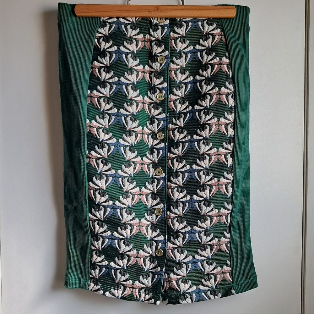Anthro Dolan Brocade Button Front Patterned Pencil Skirt